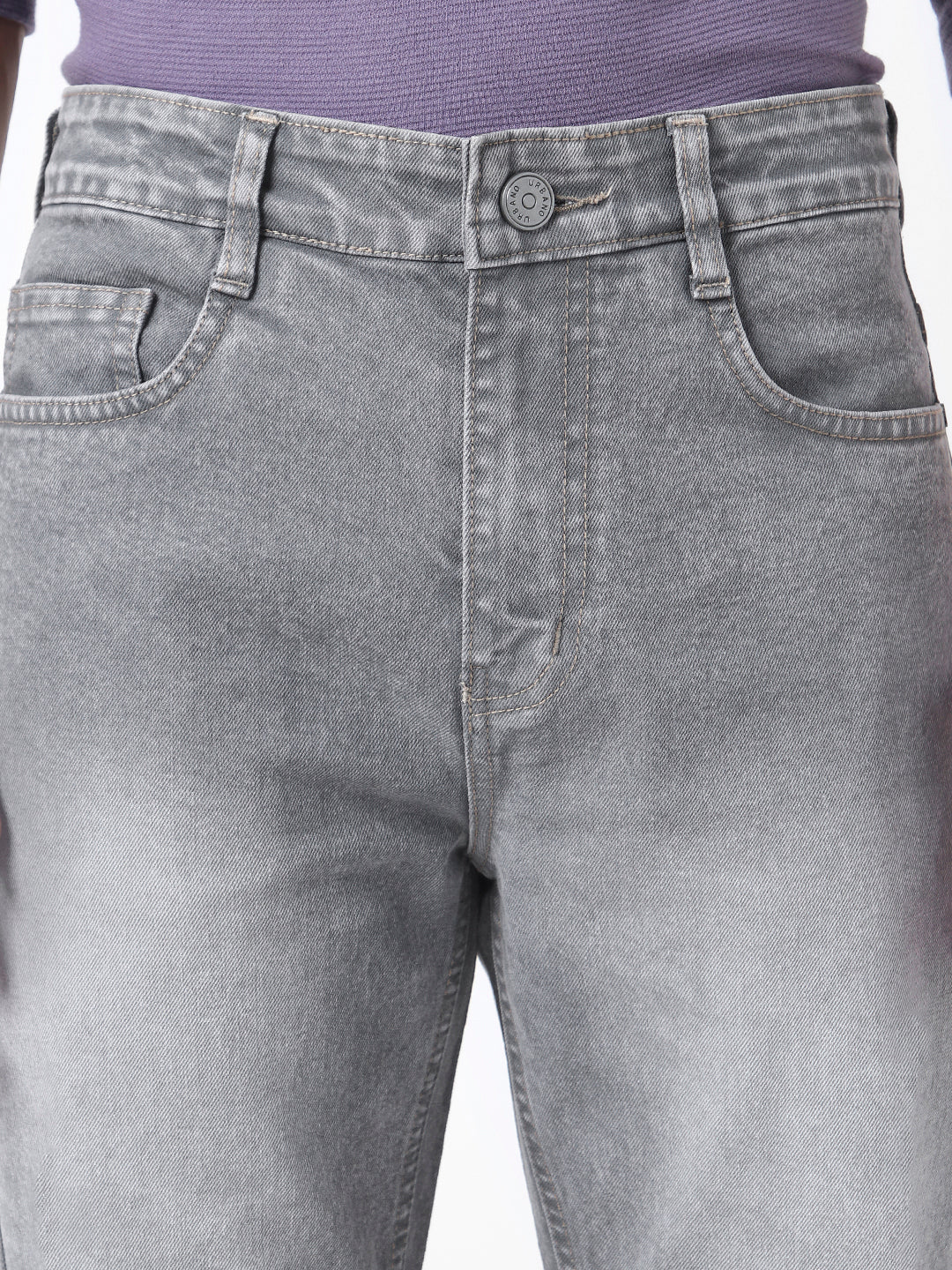 Men's Grey Straight Fit Washed Jeans Stretchable - Image 5