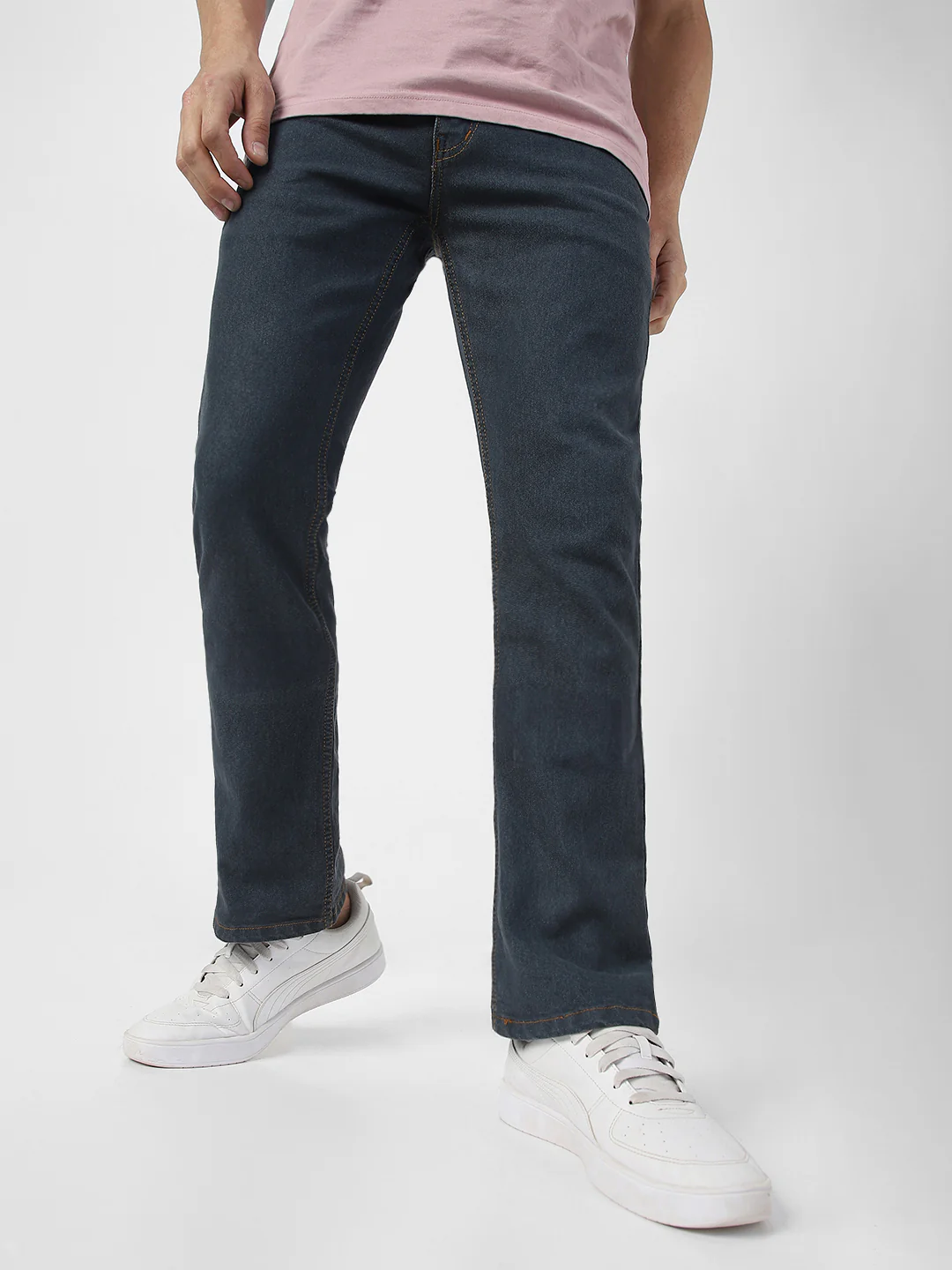 Men's Grey Washed Bootcut Jeans Stretchable - Image 2