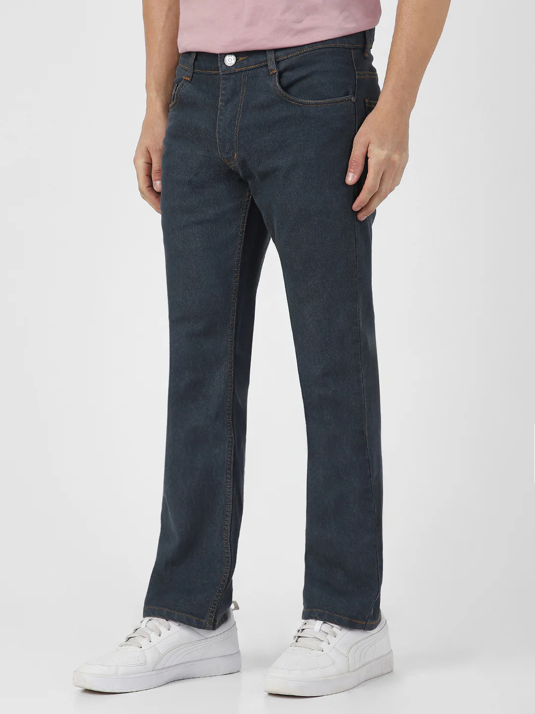 Men's Grey Washed Bootcut Jeans Stretchable - Image 3