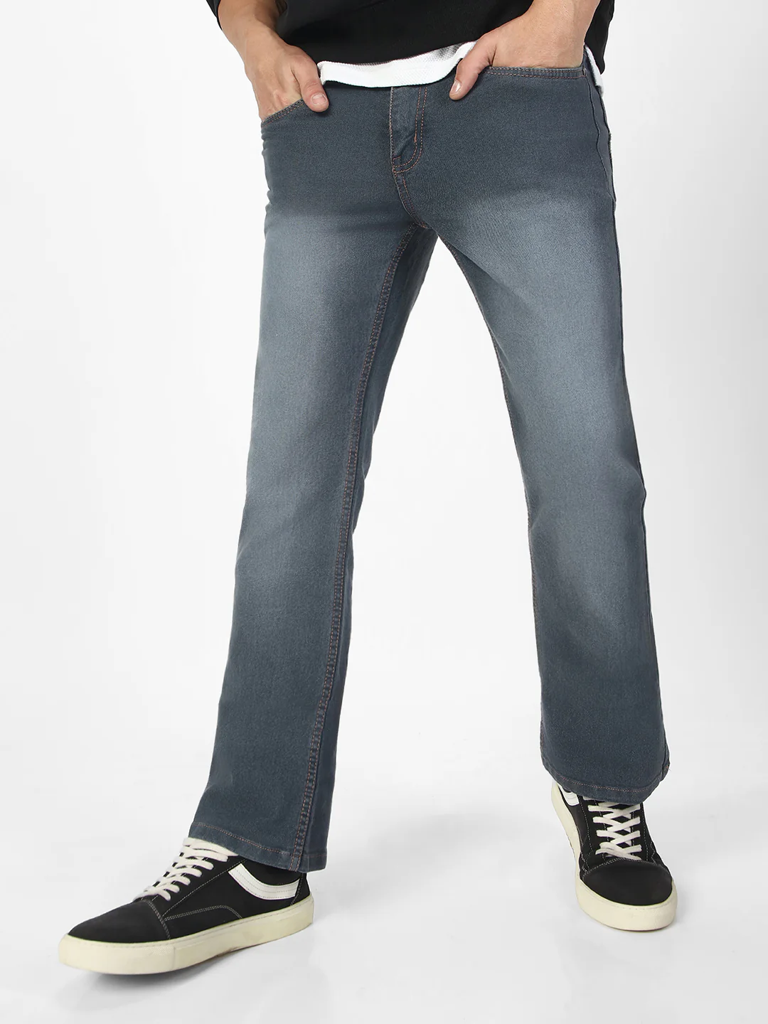 Men's Grey Washed Bootcut Jeans Stretchable - Image 2