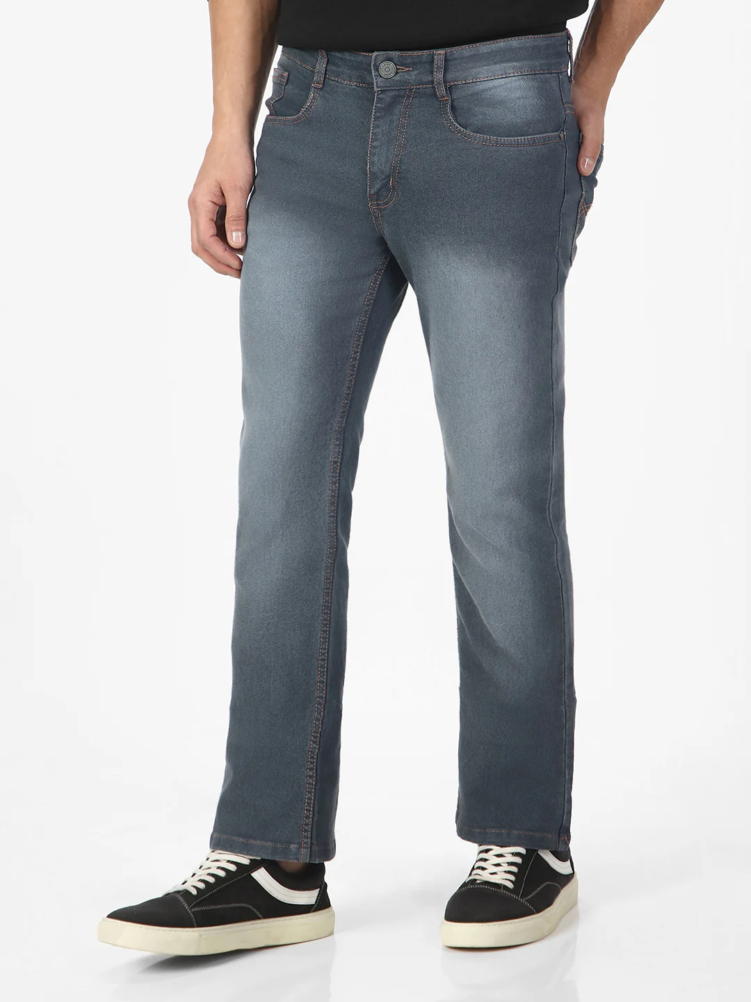 Men's Grey Washed Bootcut Jeans Stretchable - Image 3