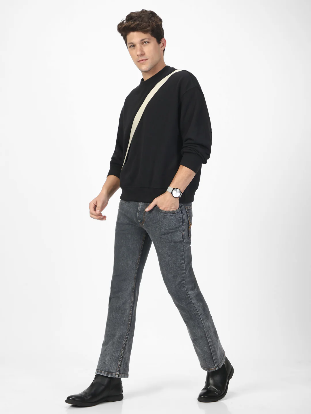 Men's Grey Washed Bootcut Jeans Stretchable - Image 4