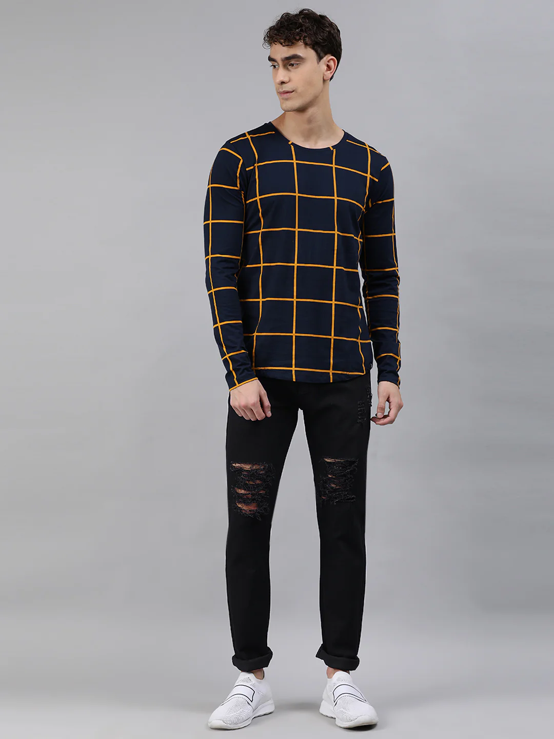 Men's Heavy Distressed Black Slim Fit Stretch Jeans - Image 4