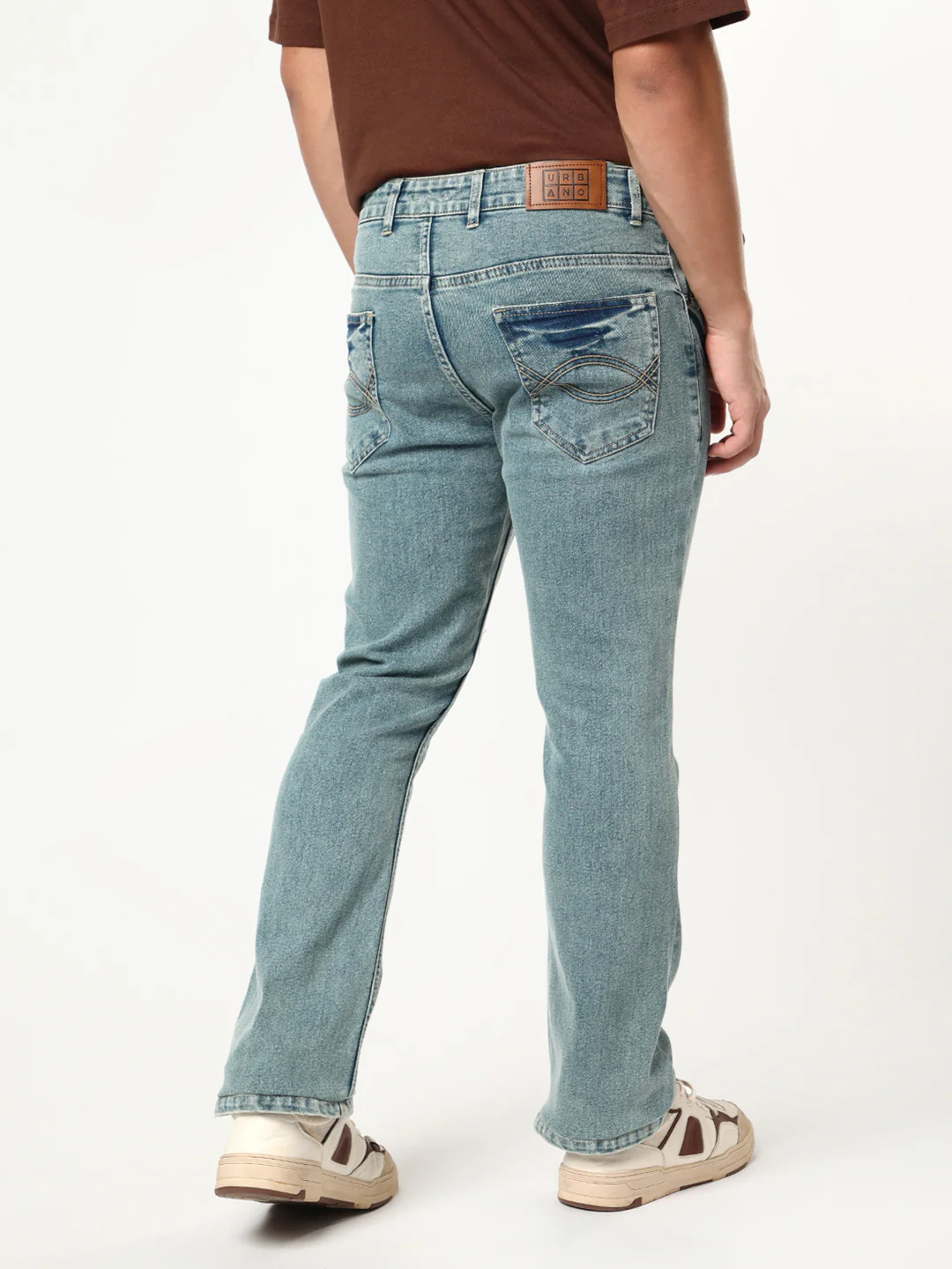 Men's Ice Blue Bootcut Fit Mid Rise Acid Wash Jeans Stretchable - Image 3
