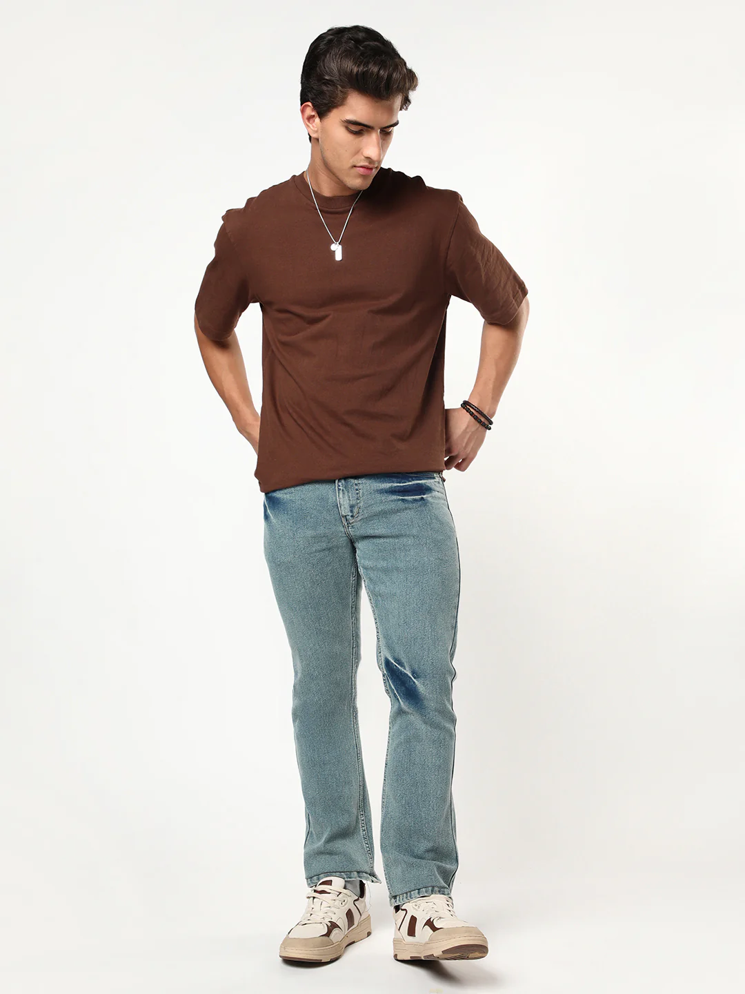 Men's Ice Blue Bootcut Fit Mid Rise Acid Wash Jeans Stretchable - Image 4