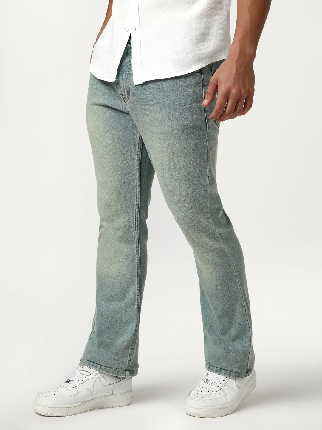 Men's Ice Blue Bootcut Fit Mid Rise Tinted Heavy Washed Jeans Stretchable - Image 2
