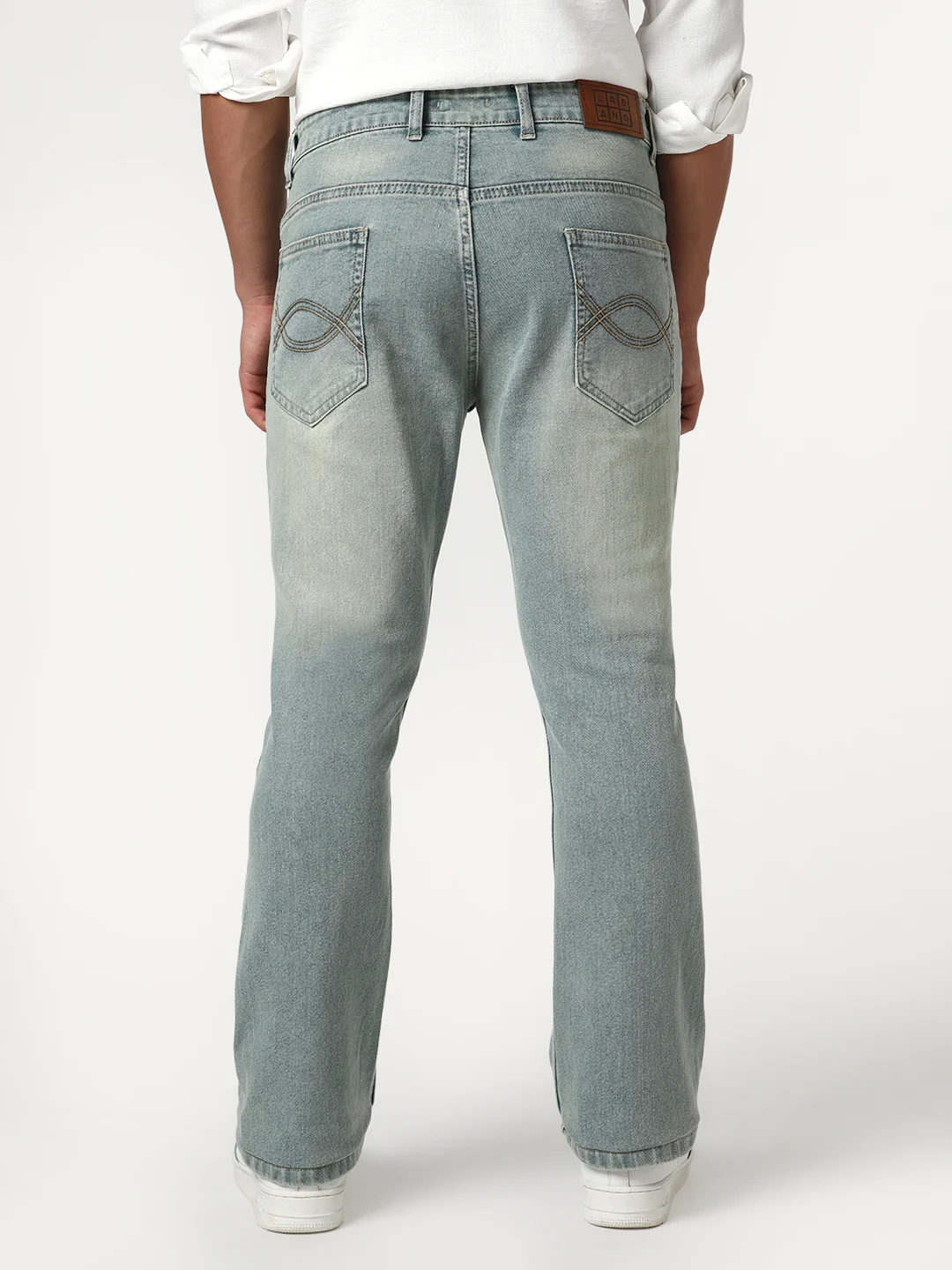 Men's Ice Blue Bootcut Fit Mid Rise Tinted Heavy Washed Jeans Stretchable - Image 3