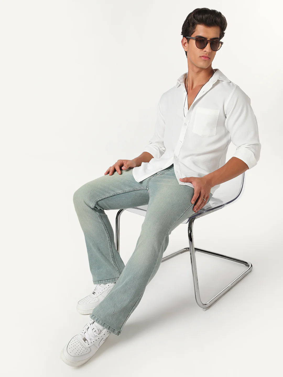 Men's Ice Blue Bootcut Fit Mid Rise Tinted Heavy Washed Jeans Stretchable - Image 4