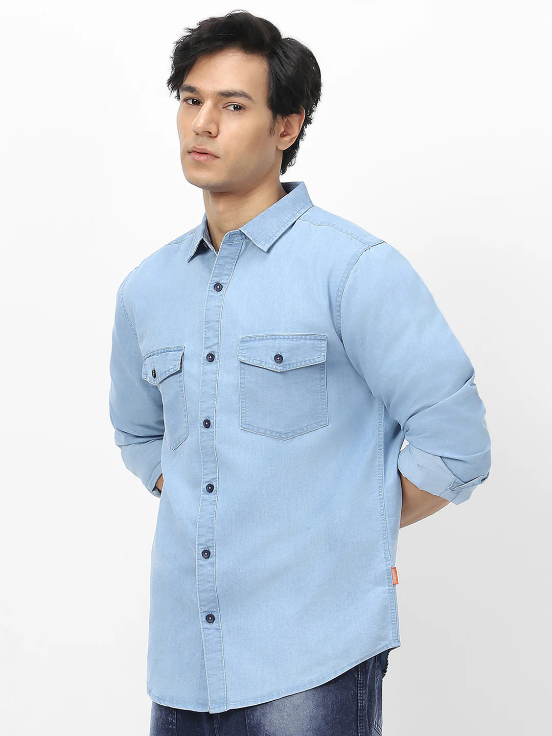 Men's Ice Blue Full Sleeve Regular Fit Casual Denim Shirt - Image 3