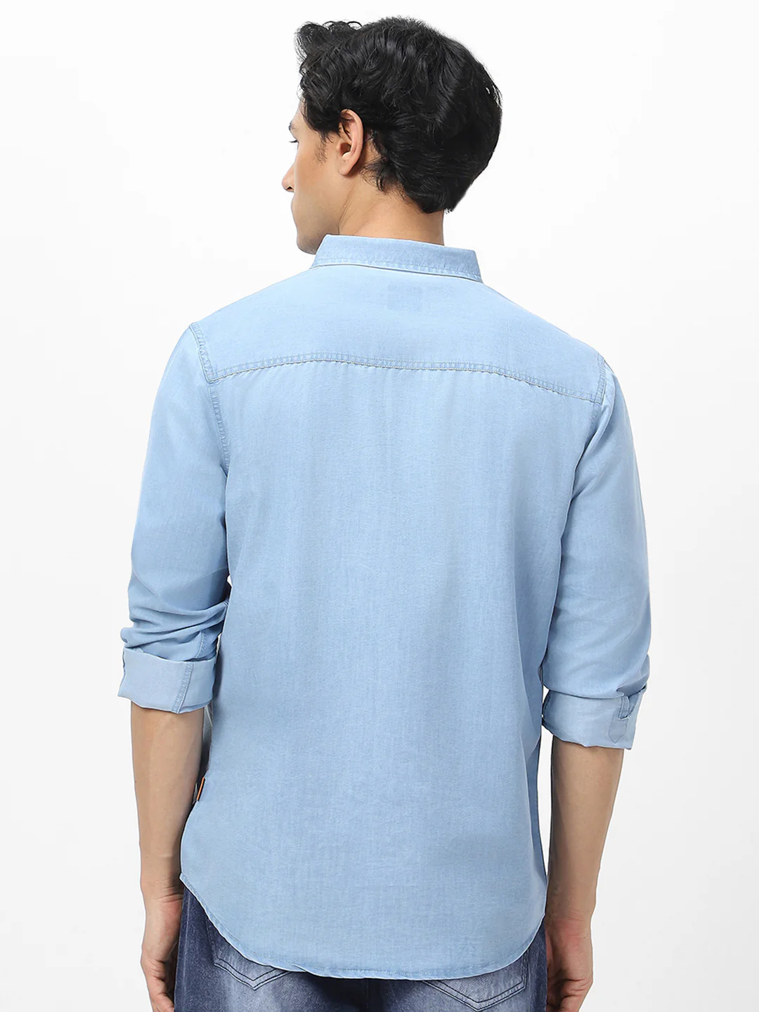 Men's Ice Blue Full Sleeve Regular Fit Casual Denim Shirt - Image 4