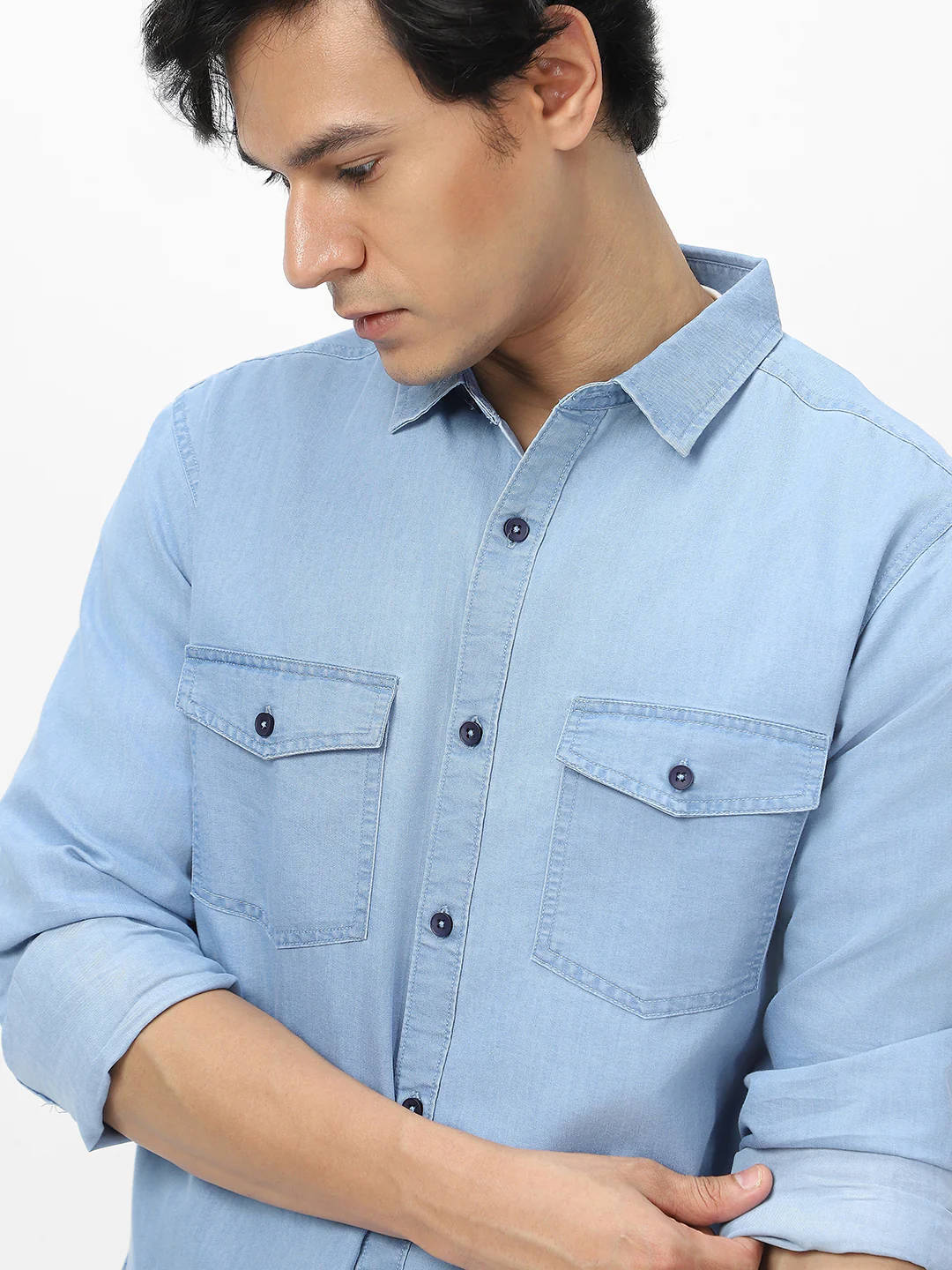 Men's Ice Blue Full Sleeve Regular Fit Casual Denim Shirt - Image 6