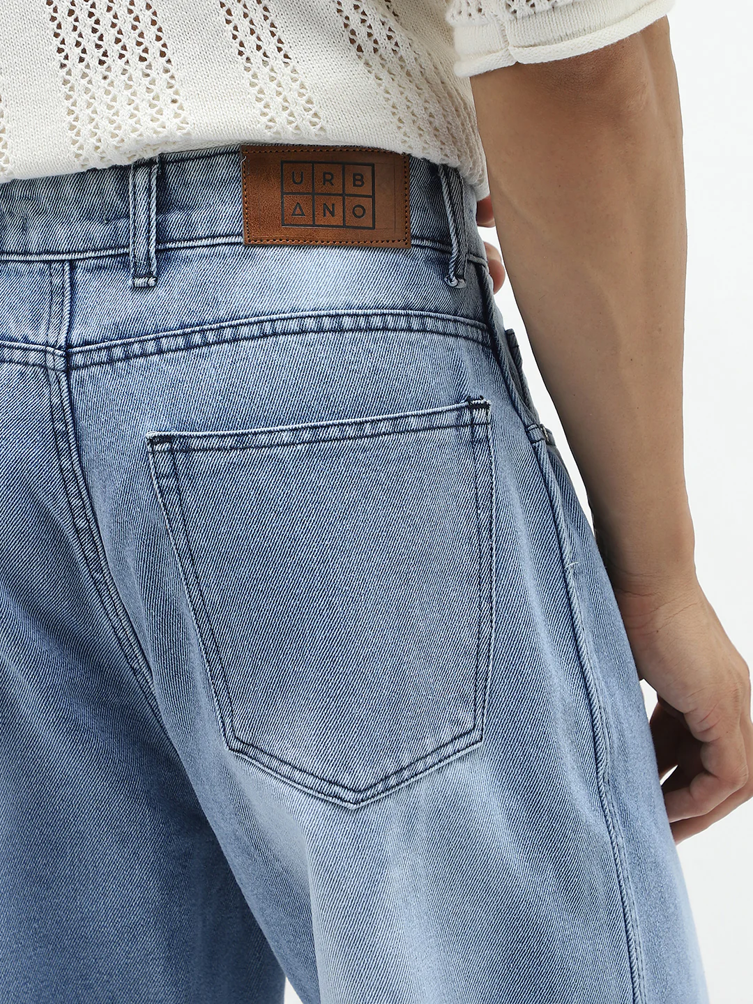 Men's Ice Blue Loose Baggy Fit Cut and Sew Panelled Jeans Non-Stretchable - Image 7