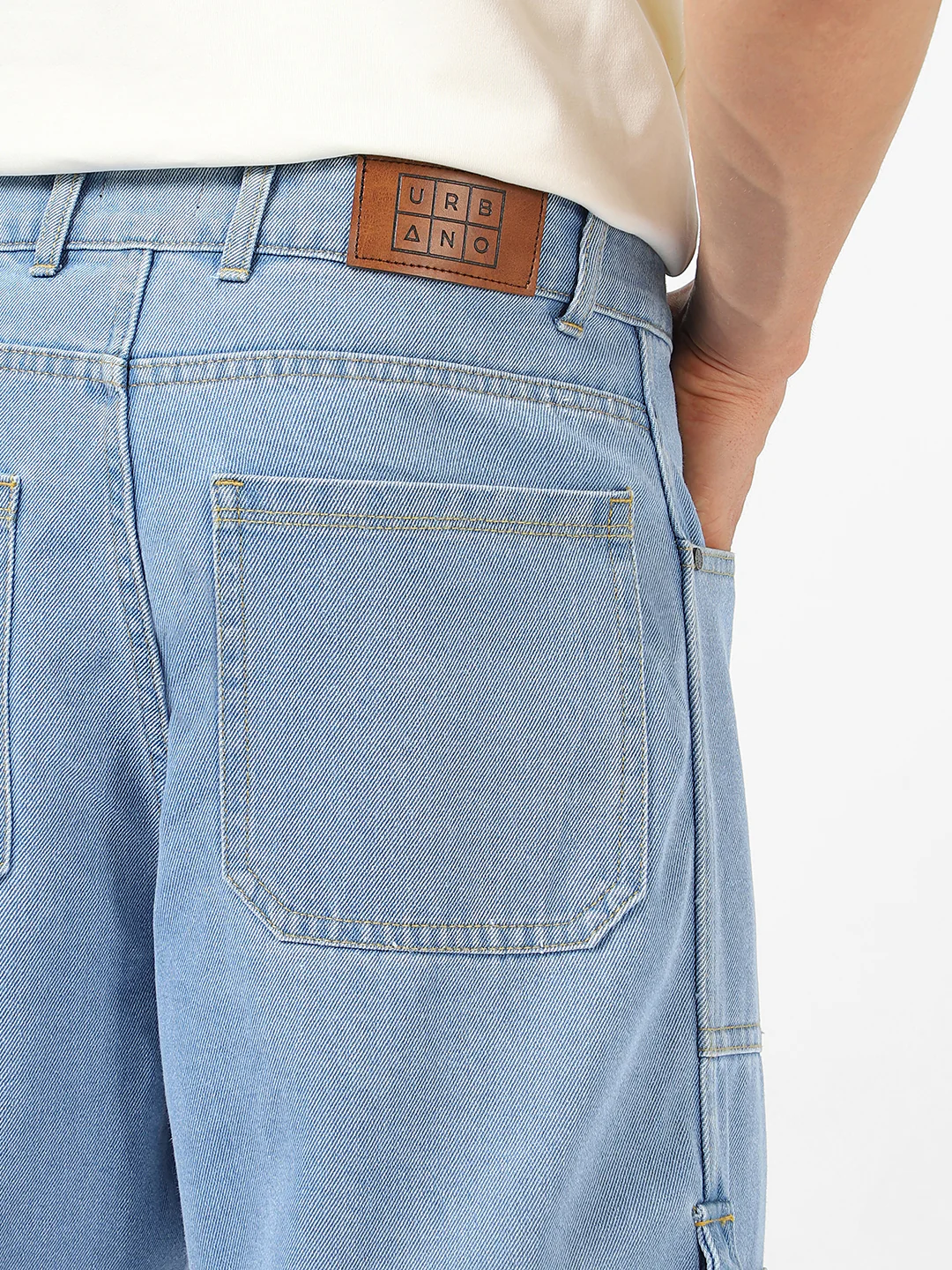 Men's Ice Blue Loose Baggy Fit Washed Cargo Jeans with 6 Pockets Non-Stretchable - Image 7