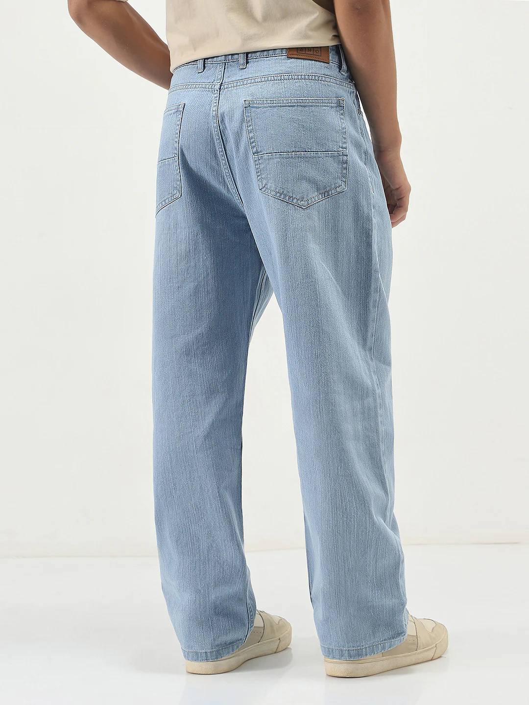 Men's Ice Blue Loose Baggy Fit Washed Denim Jeans Non-Stretchable - Image 3