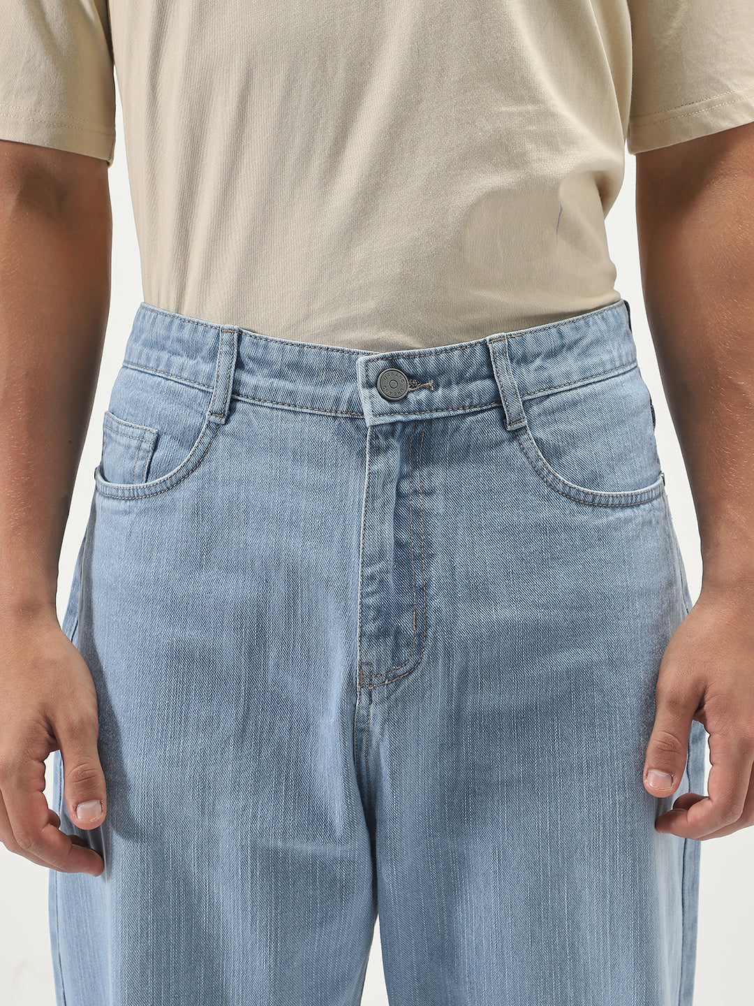 Men's Ice Blue Loose Baggy Fit Washed Denim Jeans Non-Stretchable - Image 5