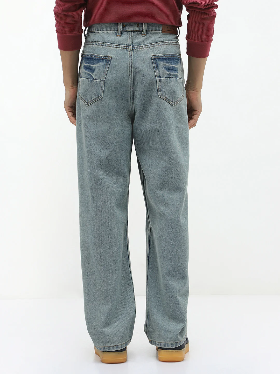 Men's Ice Blue Loose Baggy Fit Washed Jeans Non-Stretchable - Image 3