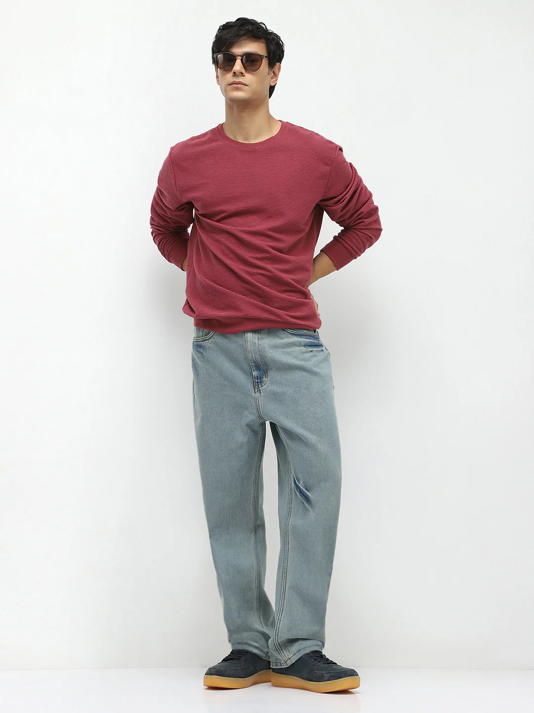 Men's Ice Blue Loose Baggy Fit Washed Jeans Non-Stretchable - Image 4