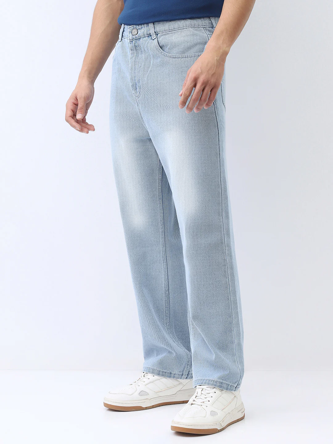 Men's Ice Blue Loose Baggy Fit Washed Jeans Non-Stretchable - Image 3