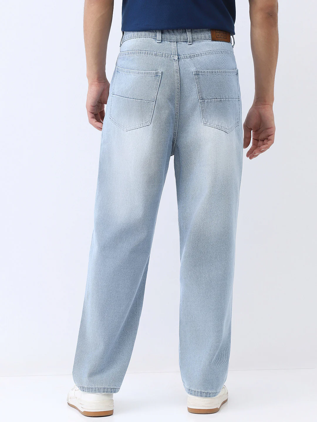 Men's Ice Blue Loose Baggy Fit Washed Jeans Non-Stretchable - Image 4