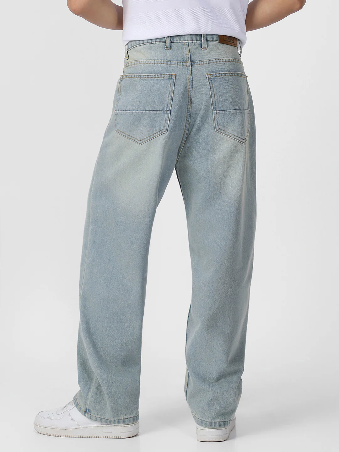 Men's Ice Blue Loose Baggy Fit Washed Jeans Non-Stretchable - Image 3