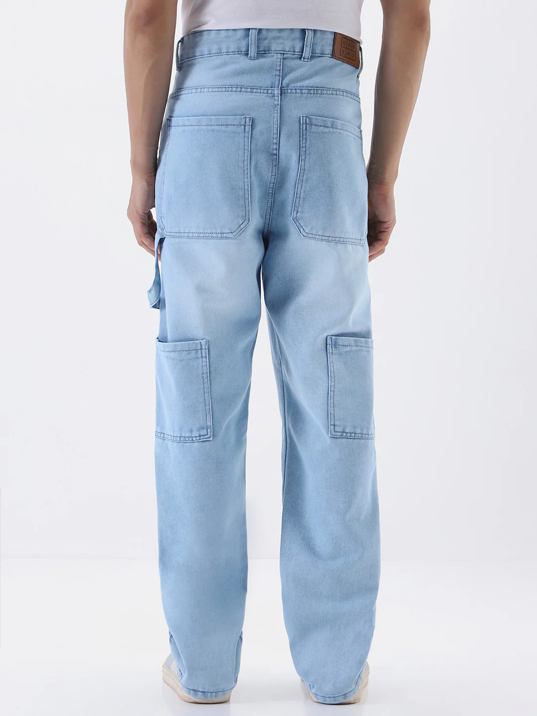 Men's Ice Blue Loose Fit Cargo Carpenter Jeans With 6 Pockets Non-Stretchable - Image 3