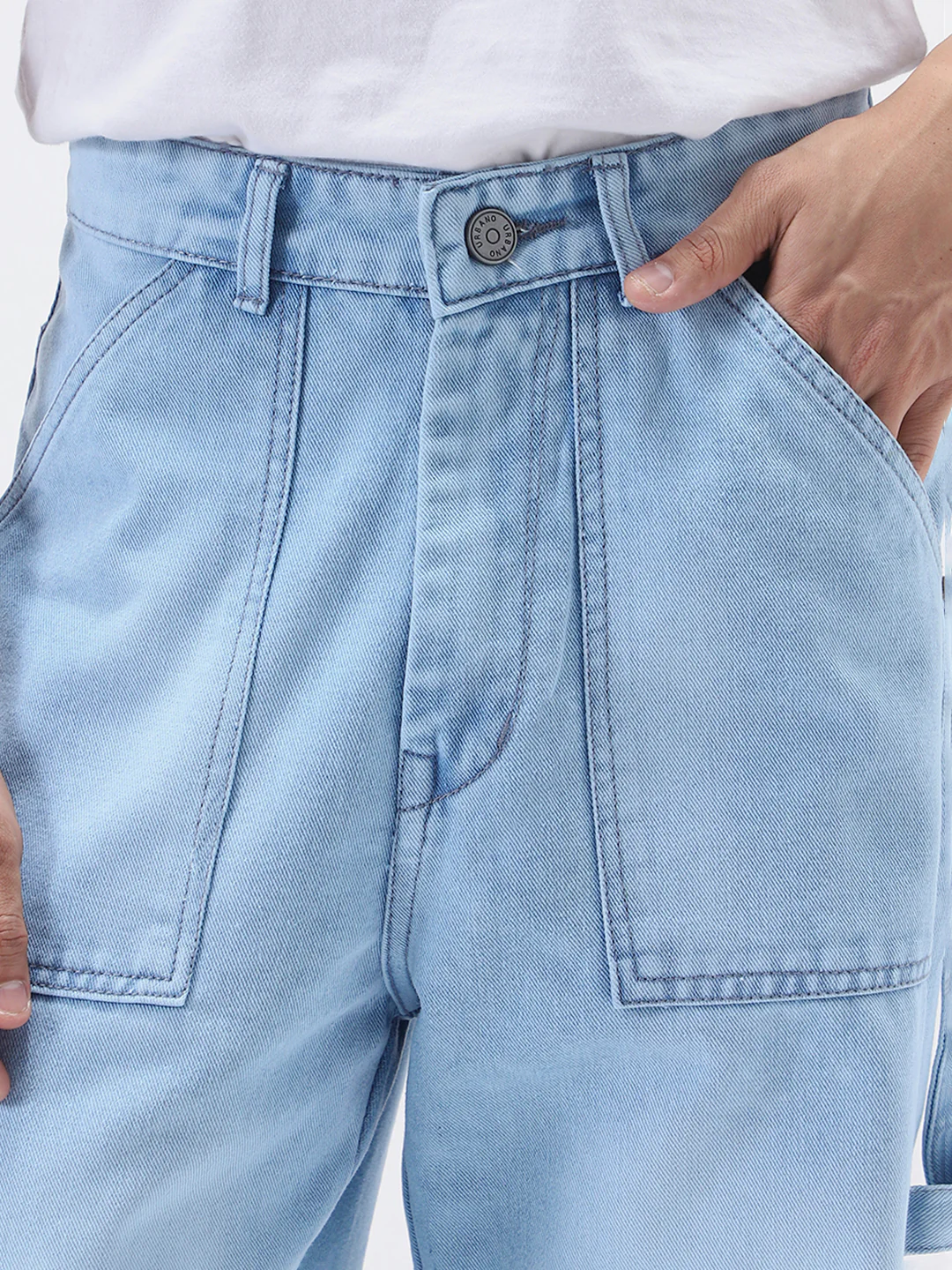 Men's Ice Blue Loose Fit Cargo Carpenter Jeans With 6 Pockets Non-Stretchable - Image 5