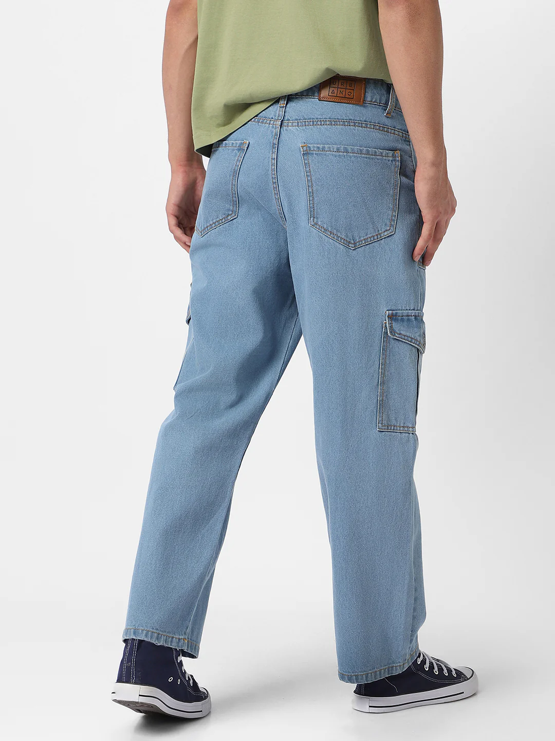 Men's Ice Blue Loose Fit Cargo Jeans with 6 Pockets Non-Stretchable - Image 3