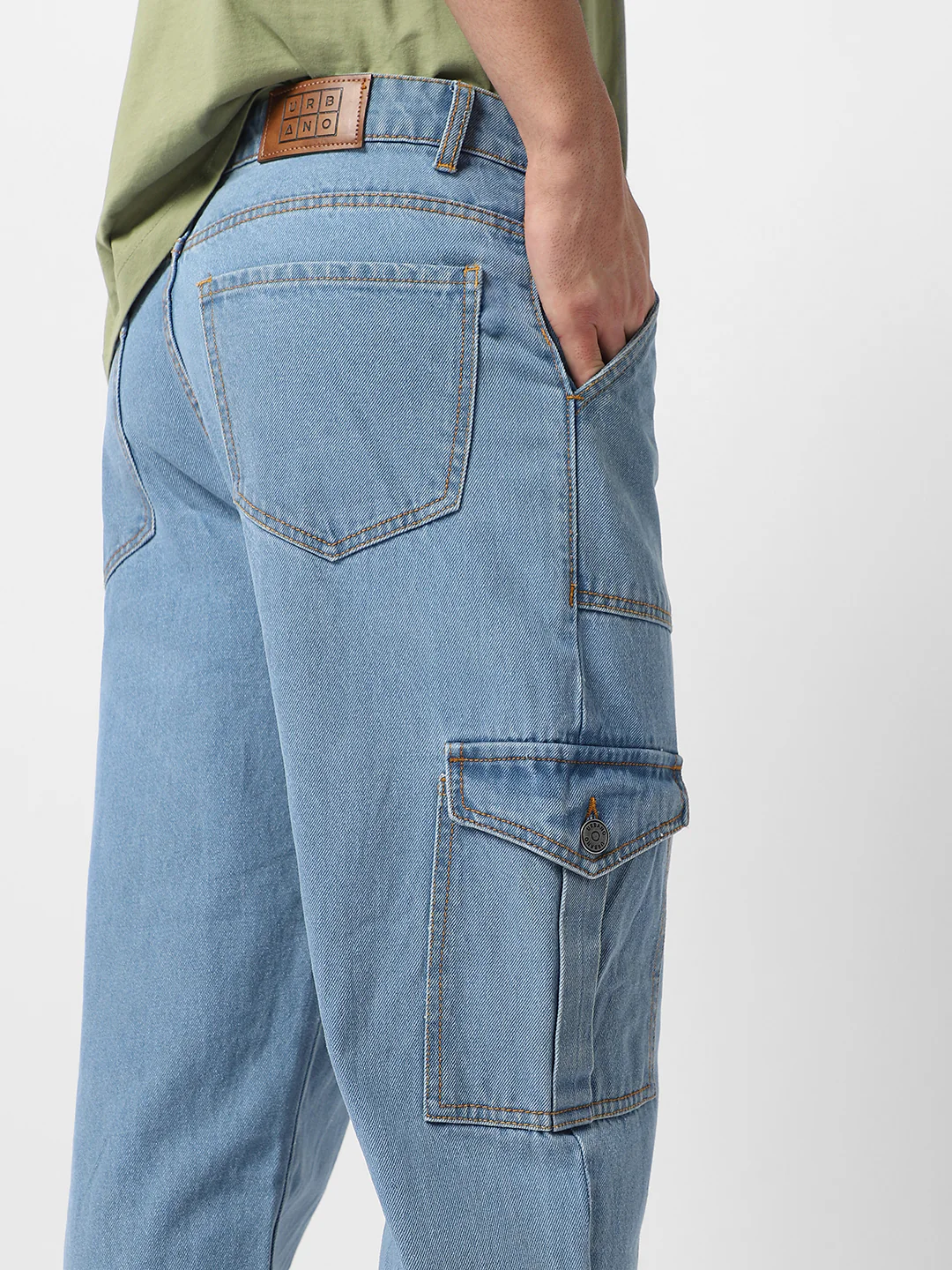 Men's Ice Blue Loose Fit Cargo Jeans with 6 Pockets Non-Stretchable - Image 5