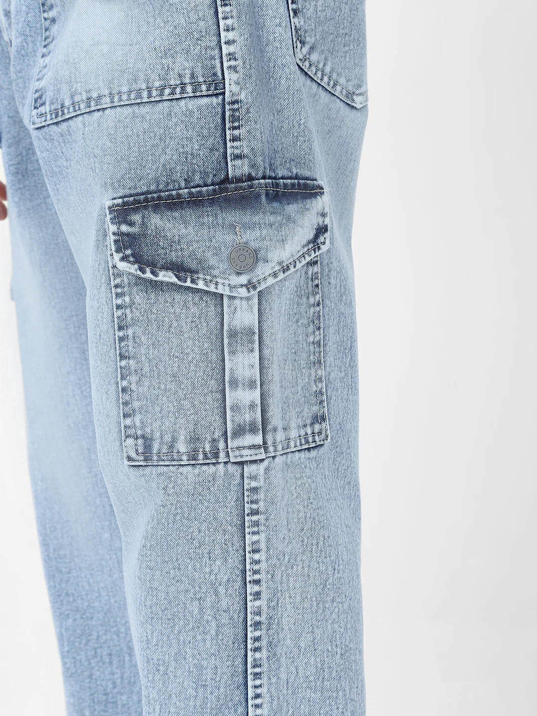 Men's Ice Blue Loose Baggy Fit Washed Cargo Jeans with 6 Pockets Non-Stretchable - Image 5
