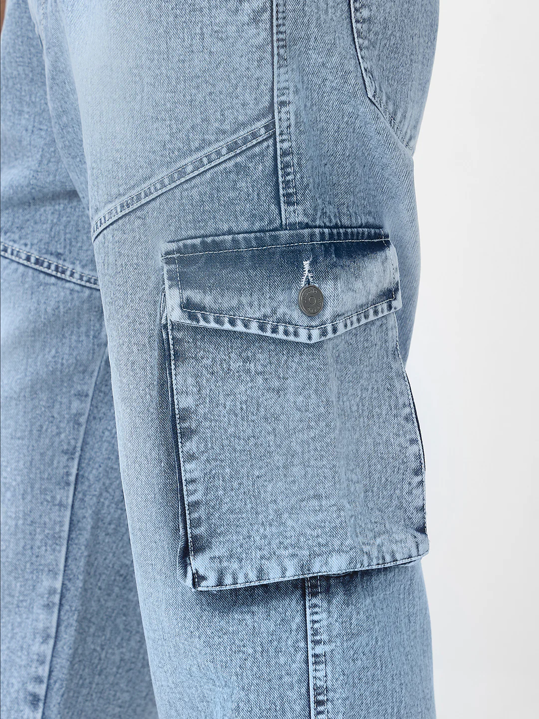 Men's Ice Blue Loose Baggy Fit Washed Cargo Jeans with 7 Pockets Non-Stretchable - Image 6