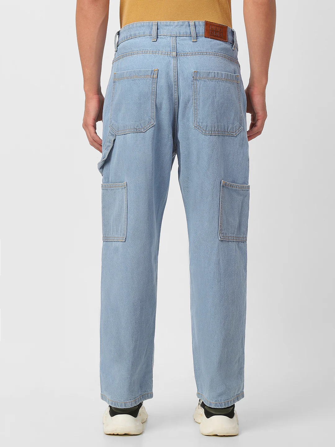 Men's Ice Blue Loose Fit Cargo Carpenter Jeans With 6 Pockets Non-Stretchable - Image 3