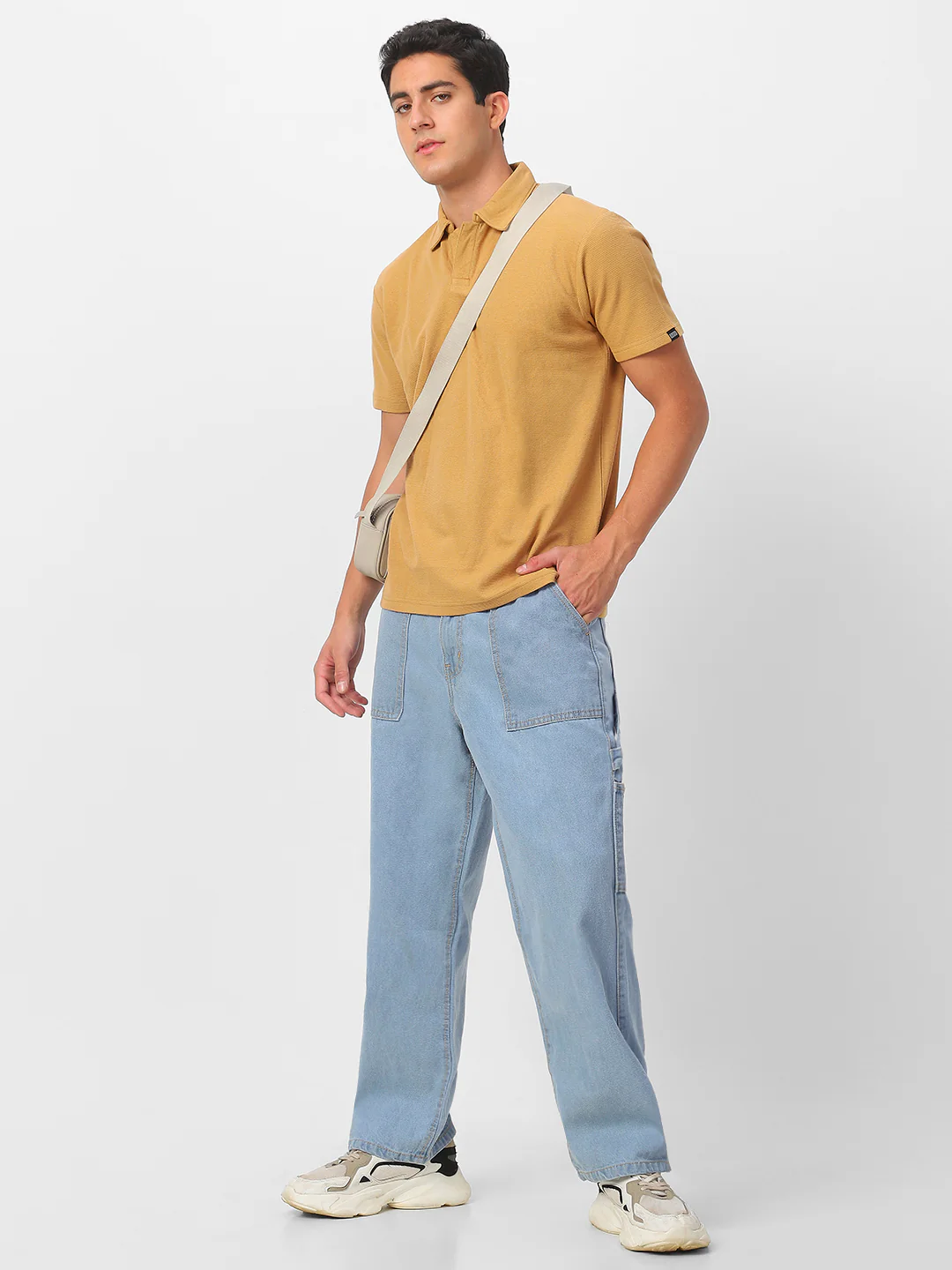 Men's Ice Blue Loose Fit Cargo Carpenter Jeans With 6 Pockets Non-Stretchable - Image 4