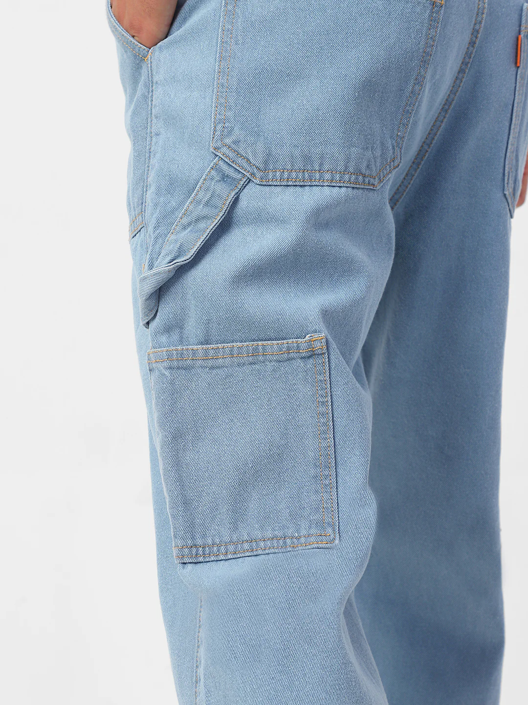 Men's Ice Blue Loose Fit Cargo Carpenter Jeans With 6 Pockets Non-Stretchable - Image 5
