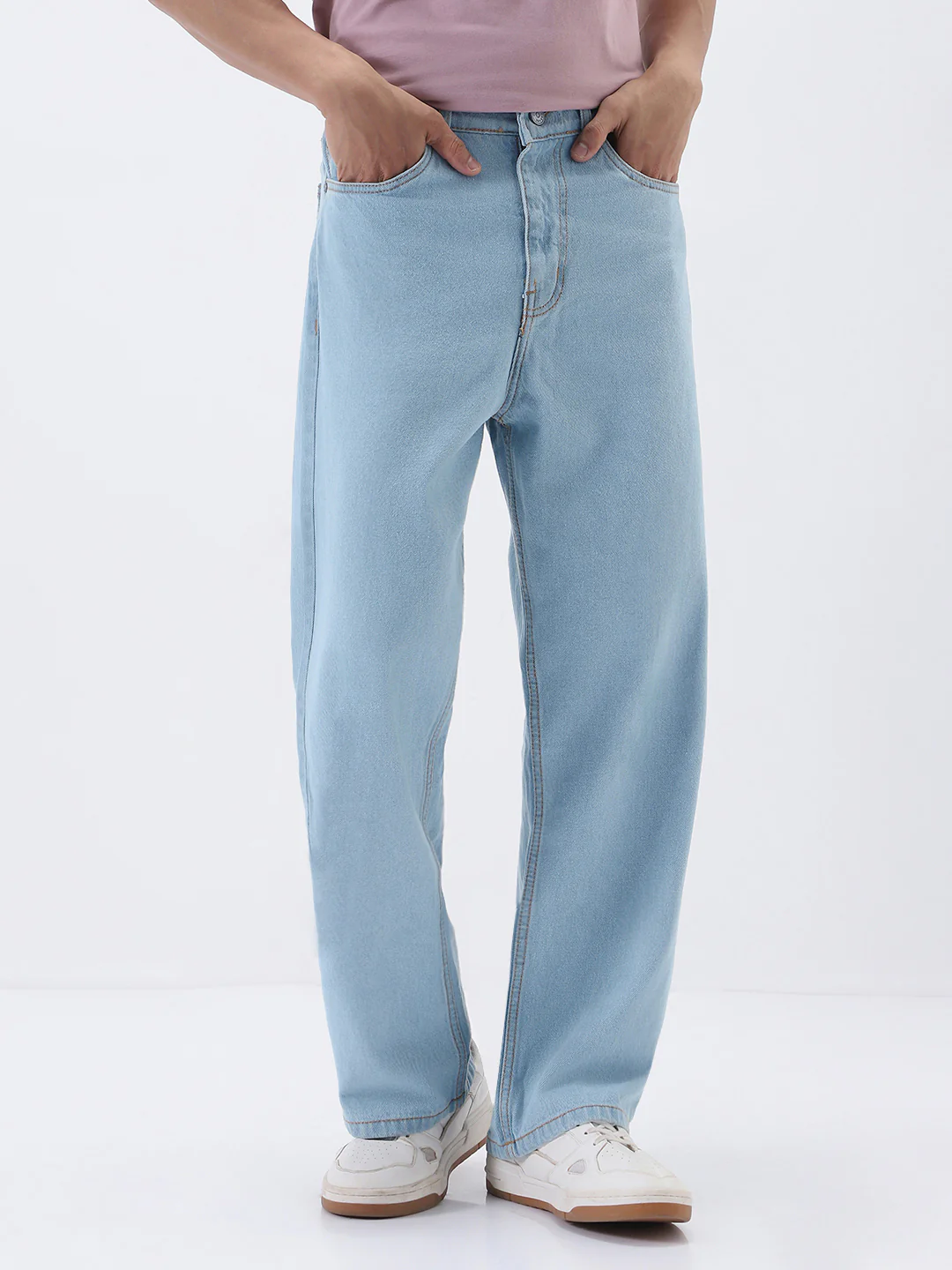 Men's Ice Blue Loose Fit Washed Jeans Non-Stretchable - Image 2