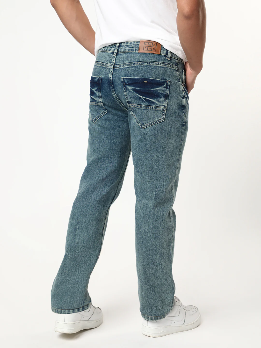 Men's Ice Blue Regular Fit Acid Washed Denim Jeans Stretchable - Image 3