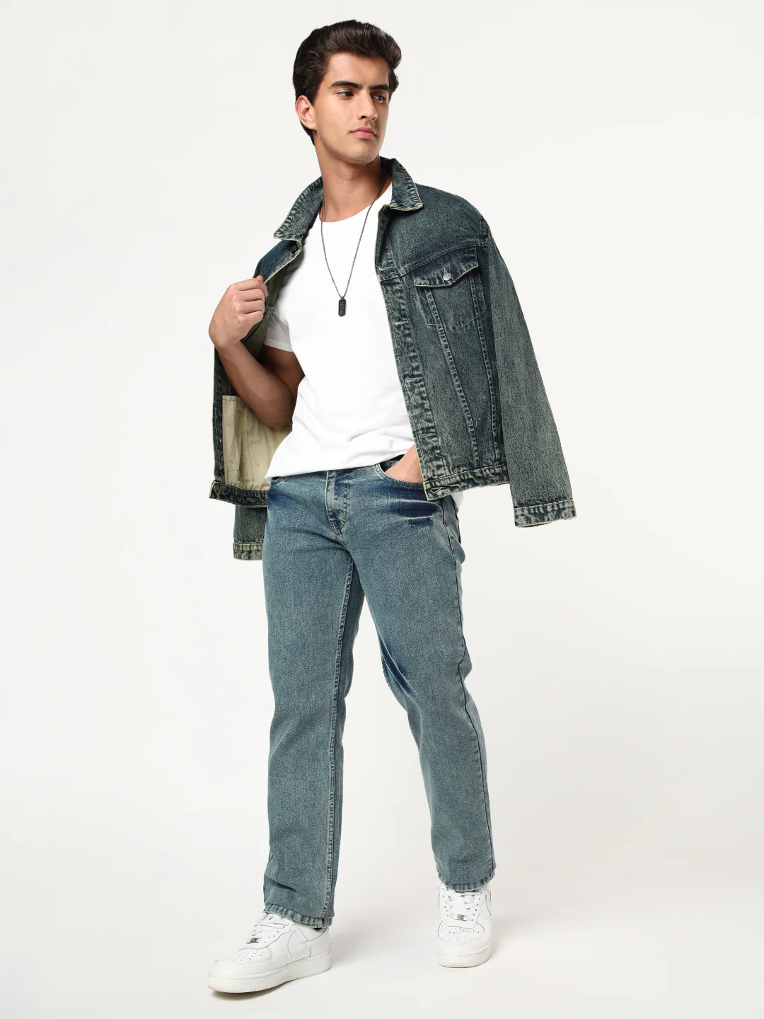Men's Ice Blue Regular Fit Acid Washed Denim Jeans Stretchable - Image 4