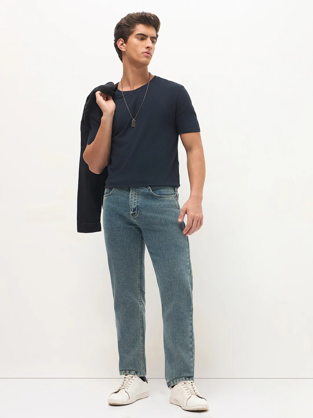 Men's Ice Blue Regular Fit Towel Washed Yellow Tint Denim Jeans Stretchable - Image 5