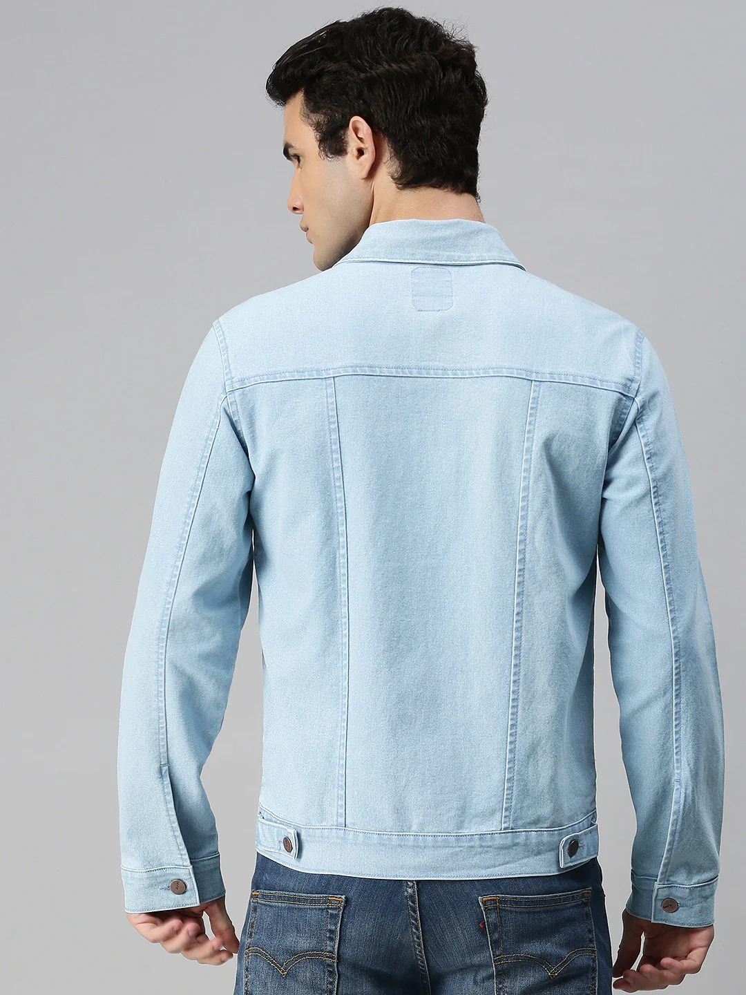 Men's Ice Blue Regular Fit Washed Full Sleeve Denim Jacket - Image 4