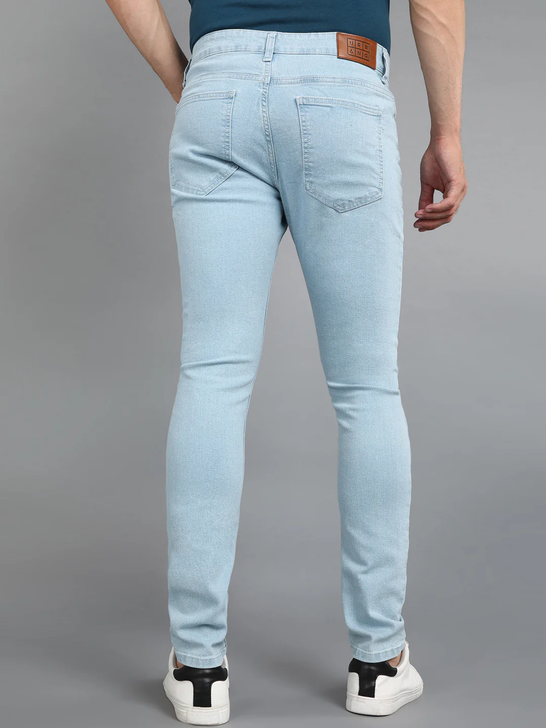 Men's Ice Blue Regular Fit Washed Jeans Stretchable - Image 3