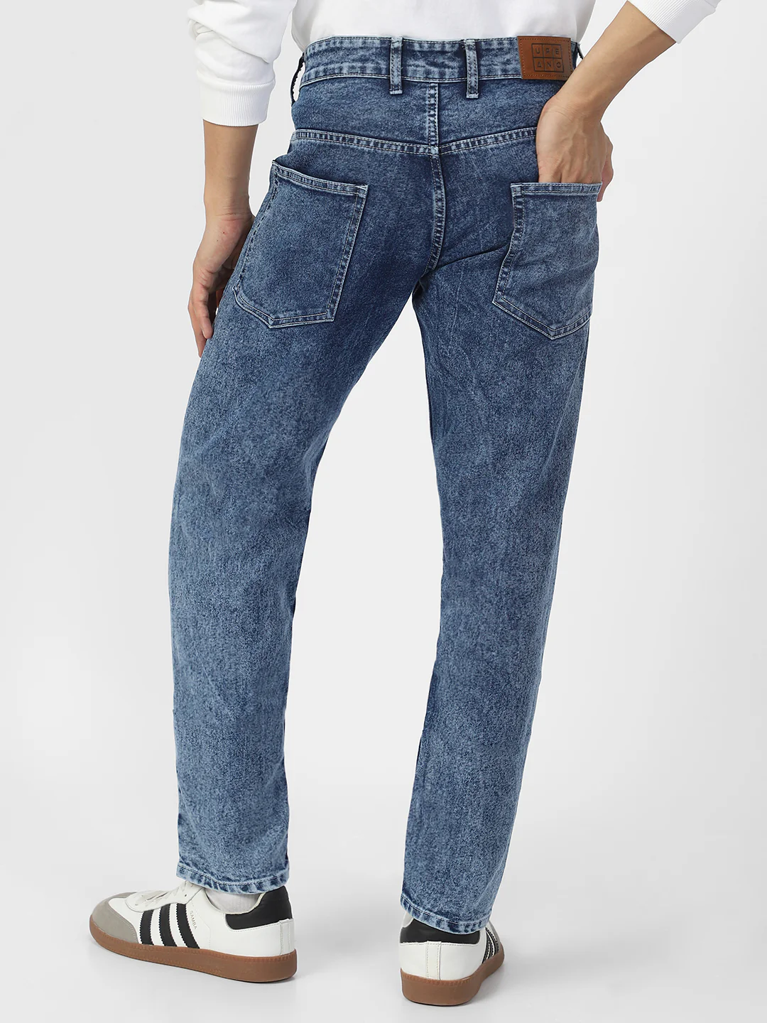 Men's Ice Blue Regular Fit Washed Jeans Stretchable - Image 4