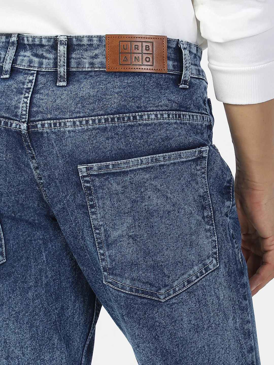 Men's Ice Blue Regular Fit Washed Jeans Stretchable - Image 6