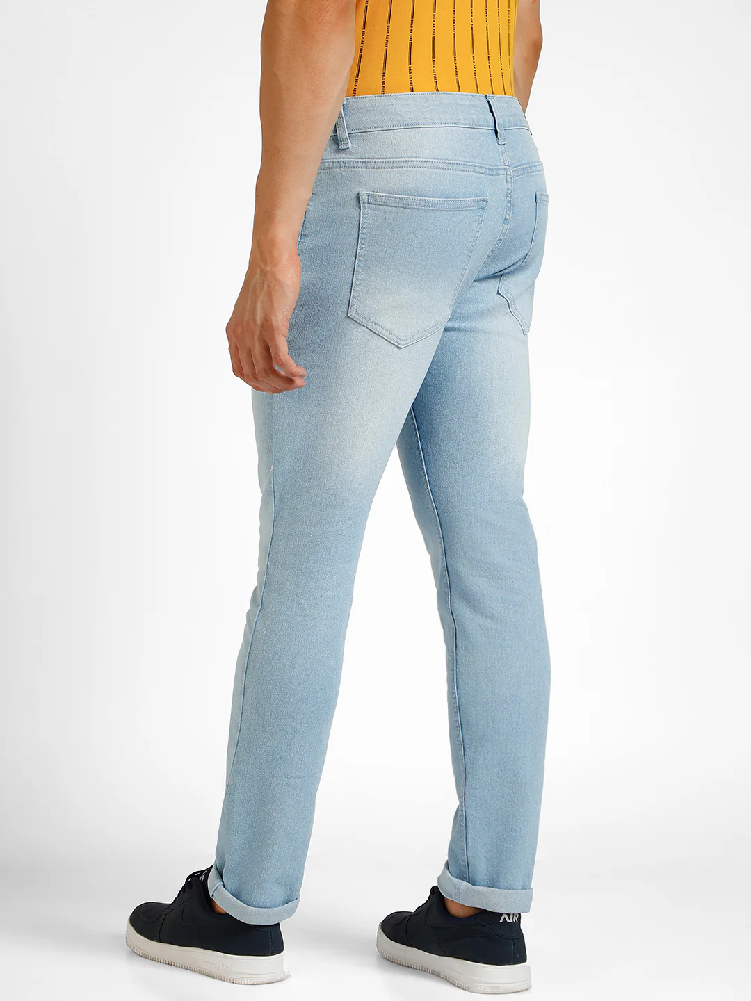 Men's Ice Blue Regular Fit Washed Jeans Stretchable - Image 3