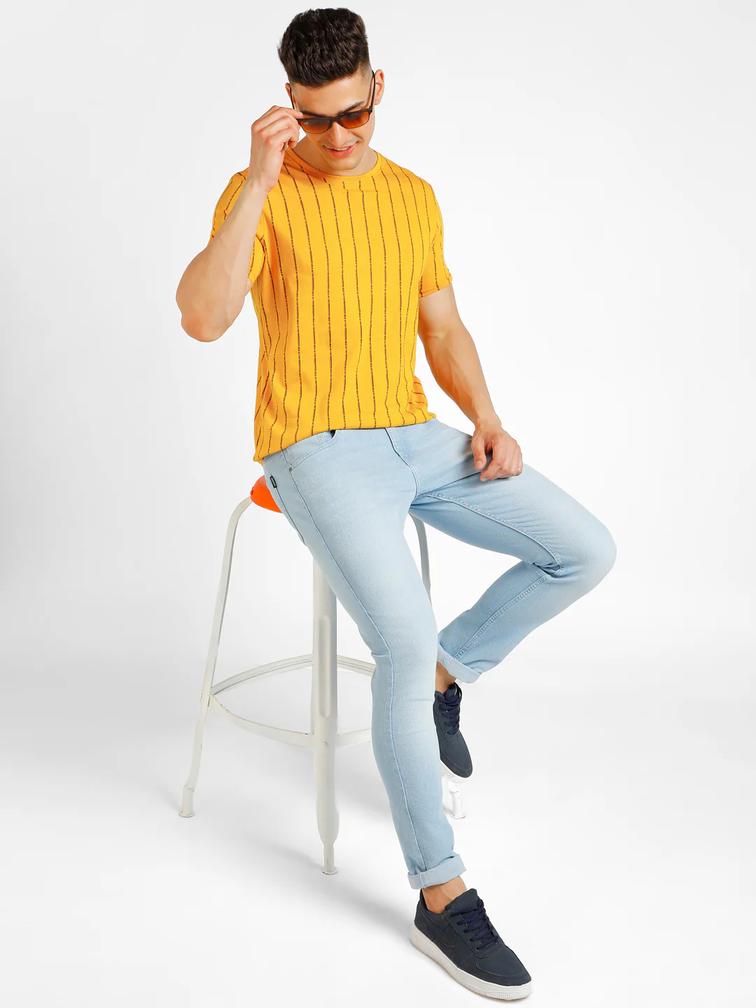 Men's Ice Blue Regular Fit Washed Jeans Stretchable - Image 4