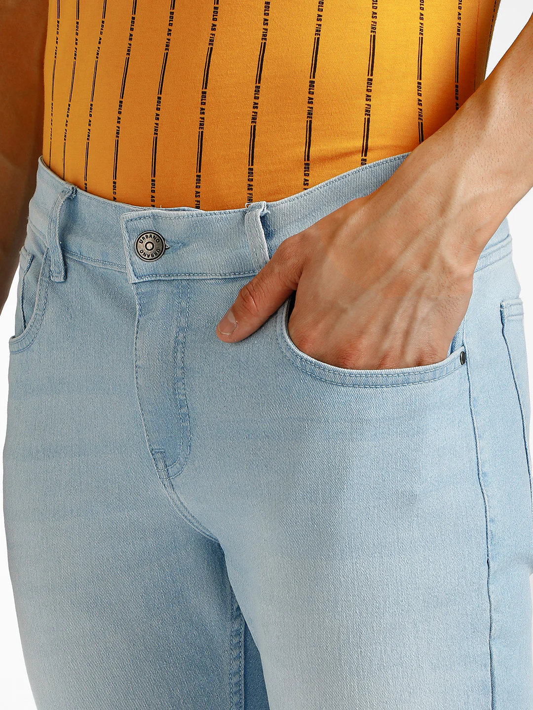 Men's Ice Blue Regular Fit Washed Jeans Stretchable - Image 5