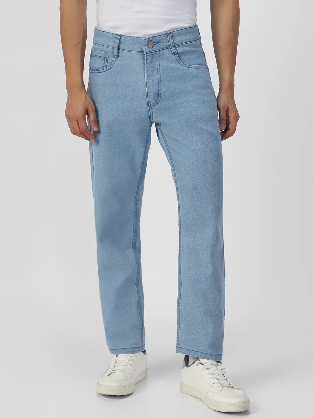 Men's Ice Blue Regular Fit Washed Jeans Stretchable - Image 3