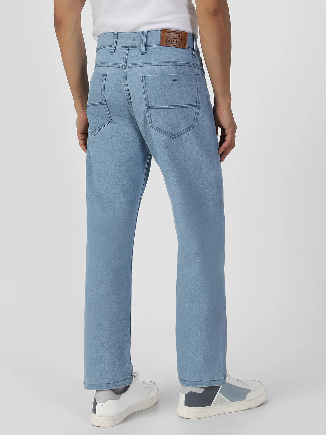 Men's Ice Blue Regular Fit Washed Jeans Stretchable - Image 4