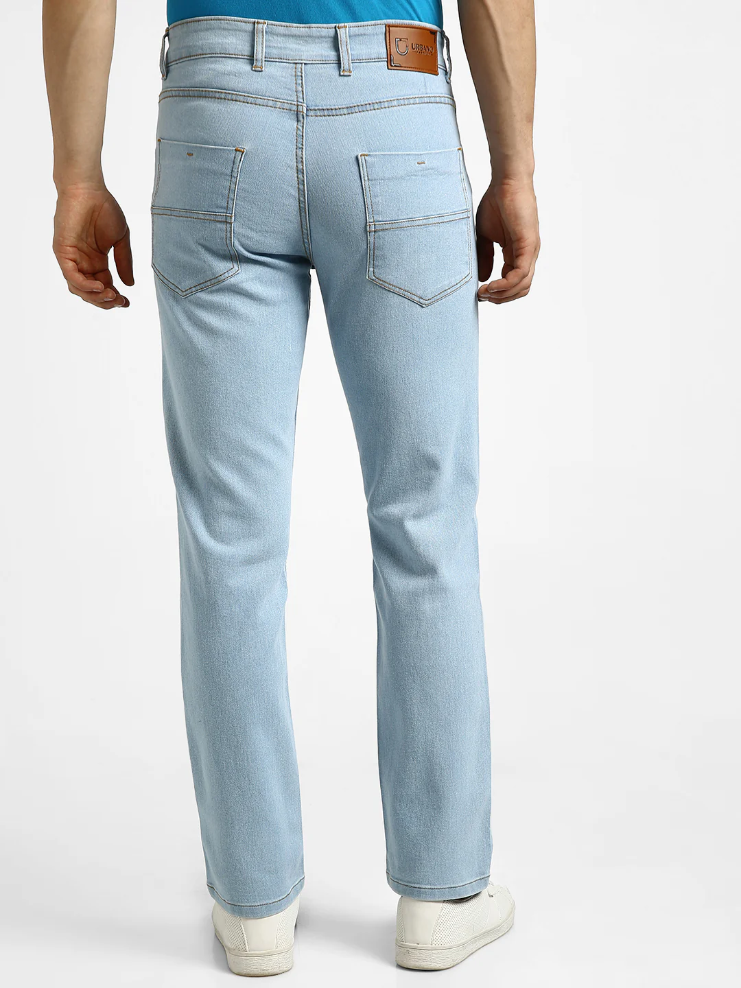 Men's Ice Blue Regular Fit Washed Jeans Stretchable - Image 3