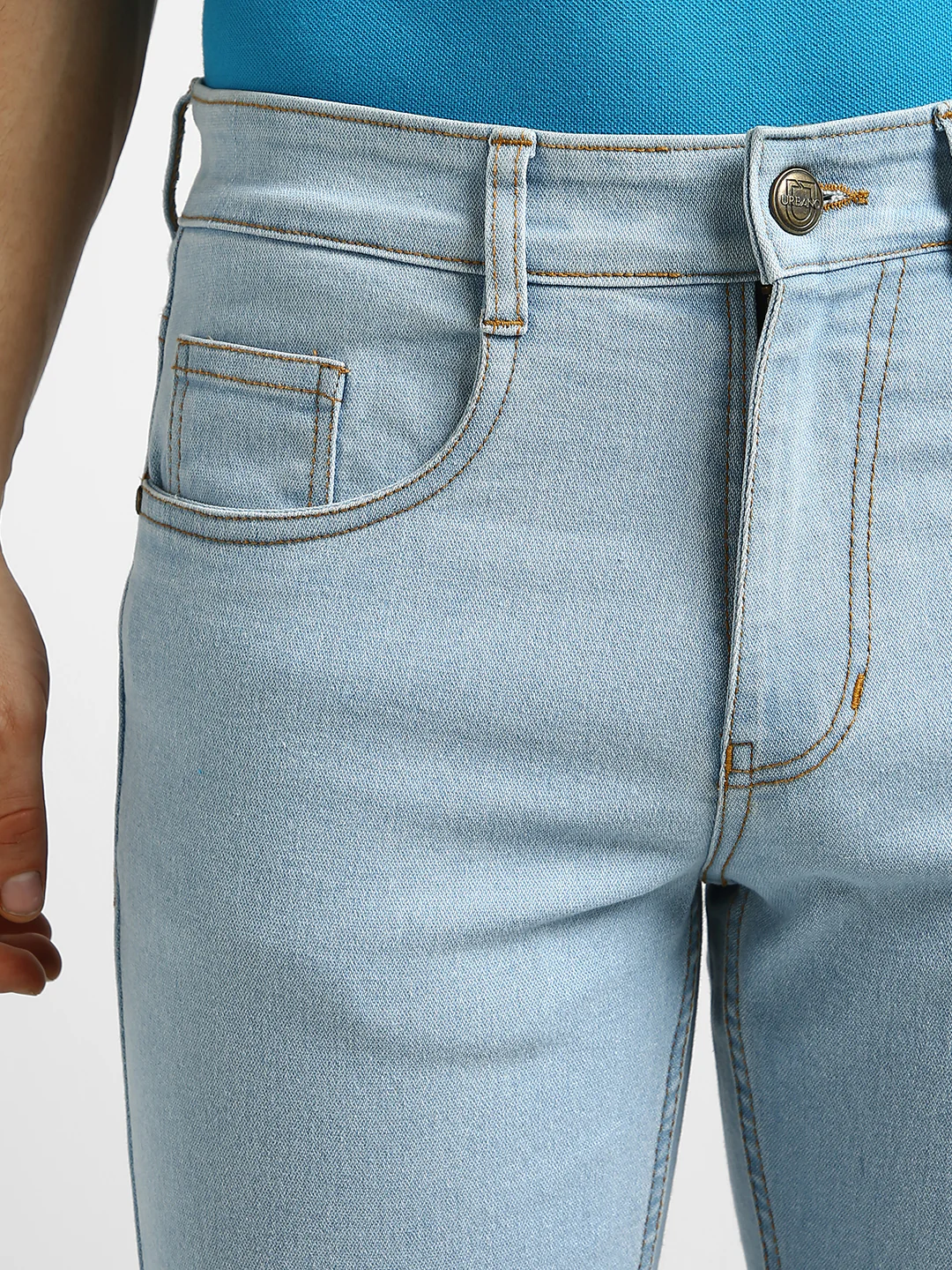 Men's Ice Blue Regular Fit Washed Jeans Stretchable - Image 5