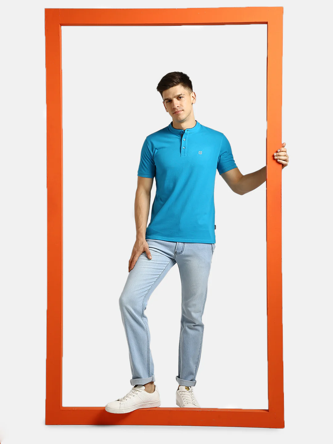 Men's Ice Blue Regular Fit Washed Jeans Stretchable - Image 4