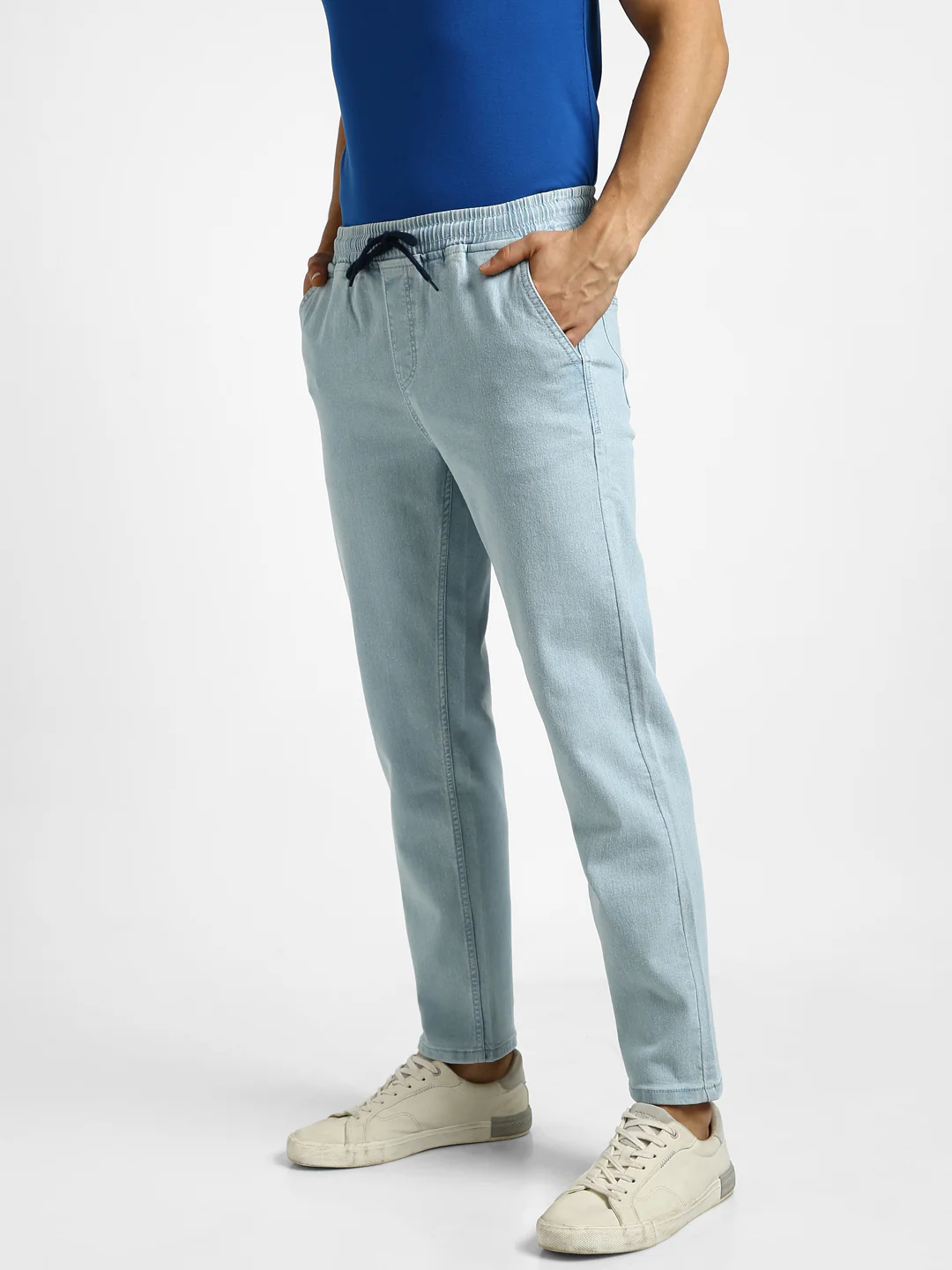 Men's Ice Blue Regular Fit Washed Jogger Jeans Stretchable - Image 2